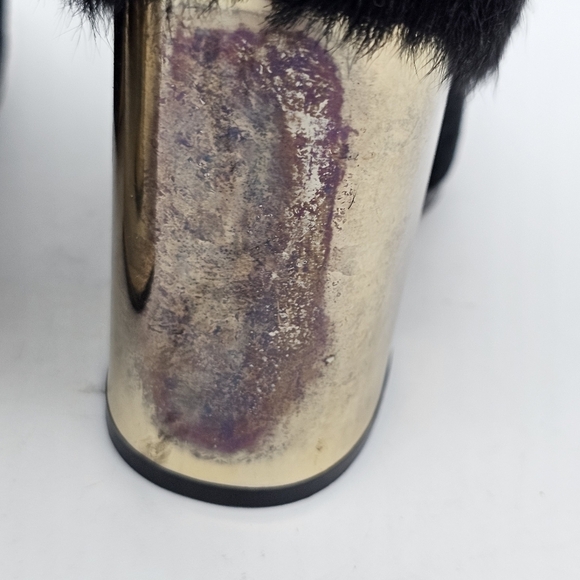 Furla Womens Ankle Bootie Round Toe Zip Side Gold Heels Leather Black Size 35.5 - Picture 8 of 14